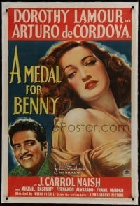 2s295 MEDAL FOR BENNY linen 1sh 1945 John Steinbeck, sexy art of Dorothy Lamour, Arturo de Cordova!