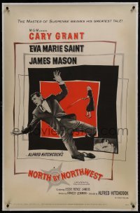 2s311 NORTH BY NORTHWEST linen 1sh 1959 Alfred Hitchcock classic with Cary Grant & Eva Marie Saint!