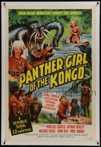 2s317 PANTHER GIRL OF THE KONGO linen 1sh 1955 Phyllis Coates, man-made monsters terrify the jungle!