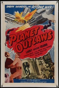 2s325 PLANET OUTLAWS linen 1sh 1953 Buck Rogers serial repackaged as a feature with new footage!