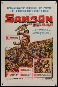 2s346 SAMSON & DELILAH linen 1sh R1959 art of Victor Mature, Cecil B. DeMille Biblical classic!