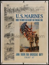 2s008 U.S. MARINES linen 30x40 special poster 1913 Reisenberg/Tornrose art, join for overseas duty!