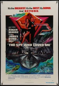 2s363 SPY WHO LOVED ME linen 1sh 1977 great art of Roger Moore as James Bond by Bob Peak!