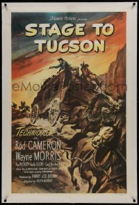 2s364 STAGE TO TUCSON linen 1sh 1950 Rod Cameron cowboy western, cool art of runaway stagecoach!