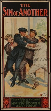 2t215 SIN OF ANOTHER English 3sh 1912 Le Colpe Degli Altri, stone litho of 4 Italian men fighting!