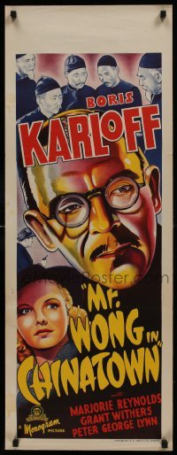 2t221 MR. WONG IN CHINATOWN long Aust daybill 1939 different art of Boris Karloff in the title role!