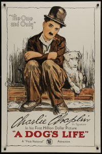 2t358 DOG'S LIFE S2 recreation 1sh 1998 great stone litho art of Charlie Chaplin & his mutt!