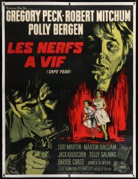 2t038 CAPE FEAR linen French 1p 1962 Gregory Peck, Robert Mitchum, classic film noir, different art!