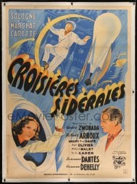 2t039 CROISIERES SIDERALES linen French 1p 1942 super early sci-fi time & space travel, art by GIB!