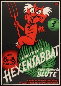 2t098 HEXENSABBAT German 33x47 1937 great L. Braunbeck art of impish red Devil with pitchfork!