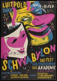 2t132 SCHWABYLON German 33x47 1930 colorful E. Klein art of party masks & confetti!