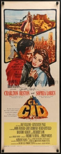 2t179 EL CID signed style B insert 1961 by Charlton Heston, great art with sexy Sophia Loren!