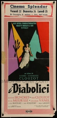 2t269 DIABOLIQUE Italian locandina 1956 colorful Simbari art of Simone Signoret & silhouette!