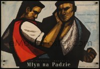 2t319 MILL ON THE PO Polish 23x33 1957 Lattuada & Fellini, wonderful Hibner art of struggling men!