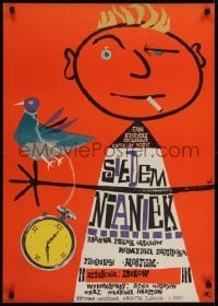 2t340 SEM NYANEK Polish 23x32 1963 great Maria Niklewska art of pocket watch, bird & smoking man!