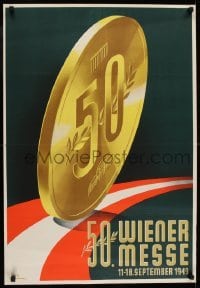 2t433 50 WIENER MESSE 23x33 German special poster 1949 art of gold coin on red & white ribbon!