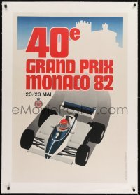 2t081 MONACO linen 26x39 French art print 1985 cool art of 1982 Formula One Grand Prix race car!