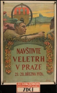 2t445 NAVSTIVTE VELETRH V PRAZE 25x38 Czech special poster 1926 Jakub art of Mercury in Prague!