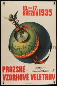 2t455 PRAZSKE VZORKOVE VELETRHY 25x38 Czech special poster 1935 Arch Jonas art of world globe!