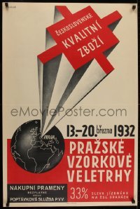 2t451 PRAZSKE VZORKOVE VELETRHY 25x38 Czech special poster 1932 Moravek art of black globe!