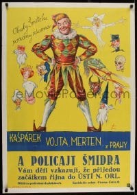 2t419 VOJTA MERTEN 28x40 Czech stage play poster 1930 art as a jester with many other characters!