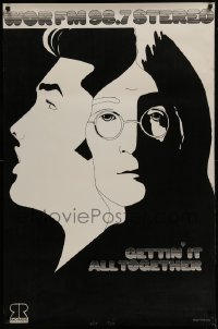 2t373 WOR FM 98.7 STEREO 30x45 radio poster 1960s Olsen black & white art of Elvis & John Lennon!