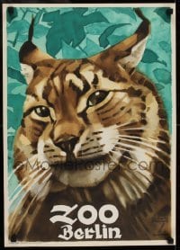 2t430 ZOO BERLIN 17x24 special poster 1930s great huge close up artwork of lynx by Ludwig Hohlwein