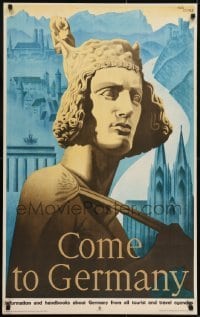 2t394 COME TO GERMANY 25x40 German travel poster 1935 Eschle art of statue over Brandenburg Gate!