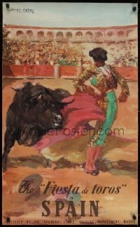 2t396 FIESTA DE TOROS IN SPAIN 24x39 Spain travel poster 1940s Casero art of matador fighting bull!