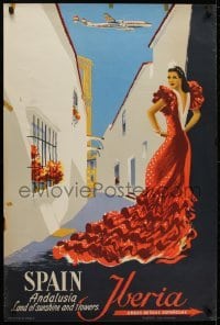 2t399 IBERIA SPAIN ANDALUSIA 25x37 Spain travel poster 1950s art of pretty Spanish woman in alley!