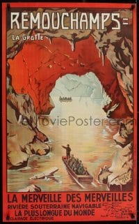 2t400 REMOUCHAMPS 25x40 Belgian travel poster 1923 O. Lieder art of the underground river!