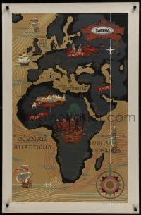 2t402 SABENA EUROPE ASIA AFRICA 26x39 Belgian travel poster 1950s great Dohet world map art, rare!
