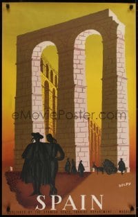 2t404 SPAIN 25x39 Spain travel poster 1950s great Delpy art of the Aqueduct of Segovia!