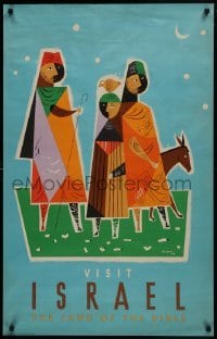 2t406 VISIT ISRAEL 25x39 Israeli travel poster 1953 The Land of the Bible, David art of 3 Wise Men!