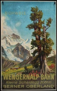 2t407 WENGERNALP-BAHN 25x40 Swiss travel poster 1952 cool Ernst Hodel art of mountain & valley!