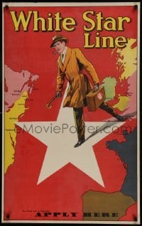2t408 WHITE STAR LINE 25x40 English travel poster 1920s art of businessman walking across the map!