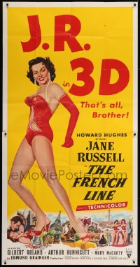 2w130 FRENCH LINE 3D 3sh 1954 full-length art of sexy Jane Russell in 3D, need we say more, rare!
