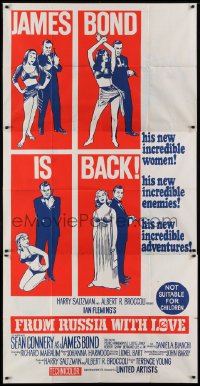 2w158 FROM RUSSIA WITH LOVE Aust 2nd printing 3sh 1960s images of Connery as James Bond, ultra rare!