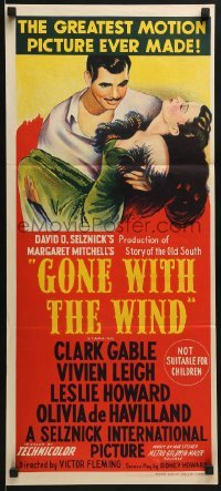 2w166 GONE WITH THE WIND Aust daybill R1962 art of Clark Gable carrying Vivien Leigh, classic!