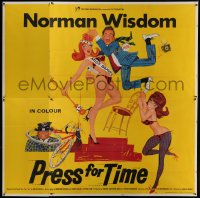 2w005 PRESS FOR TIME English 6sh 1966 great wacky art of Norman Wisdom with two sexy girls!