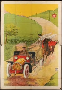 2w135 DAS GEHEIMSCHLOSS German 59x86 1914 art of Ellen Jensen Eck on horse chasing cargo truck!