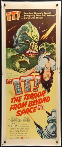 2w028 IT! THE TERROR FROM BEYOND SPACE insert 1958 great art of wacky monster with female victim!