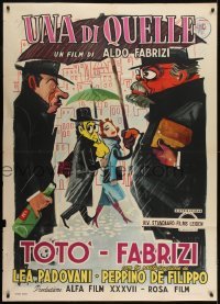 2w104 ONE OF THOSE Italian 1p 1953 great cartoon art of Toto & Fabrizi with umbrellas in the rain!