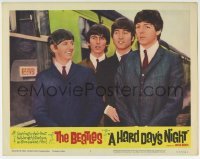 2w290 HARD DAY'S NIGHT LC #3 1964 great close up of all four Beatles standing in suits by train!