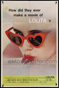 2w219 LOLITA 1sh 1962 Stanley Kubrick classic, sexy Sue Lyon with heart sunglasses & lollipop!