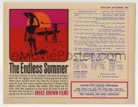 2w179 ENDLESS SUMMER 9x11 special poster 1965 Bruce Brown, Van Hamersveld art, includes play dates!