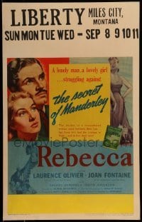 2w113 REBECCA WC 1940 Alfred Hitchcock classic, great art of Laurence Olivier & Joan Fontaine!