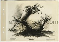 2x625 BAMBI 8x11 key book still 1942 pencil sketch of Bambi & Ronno in buck fight for Faline!