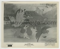 2x660 LADY & THE TRAMP 8.25x10 still 1955 she's watching him chase chickens, Disney dog classic!