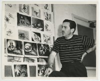 2x704 WALT DISNEY 8.25x10 still 1950s he's looking over storyboard sketches for Pinocchio!